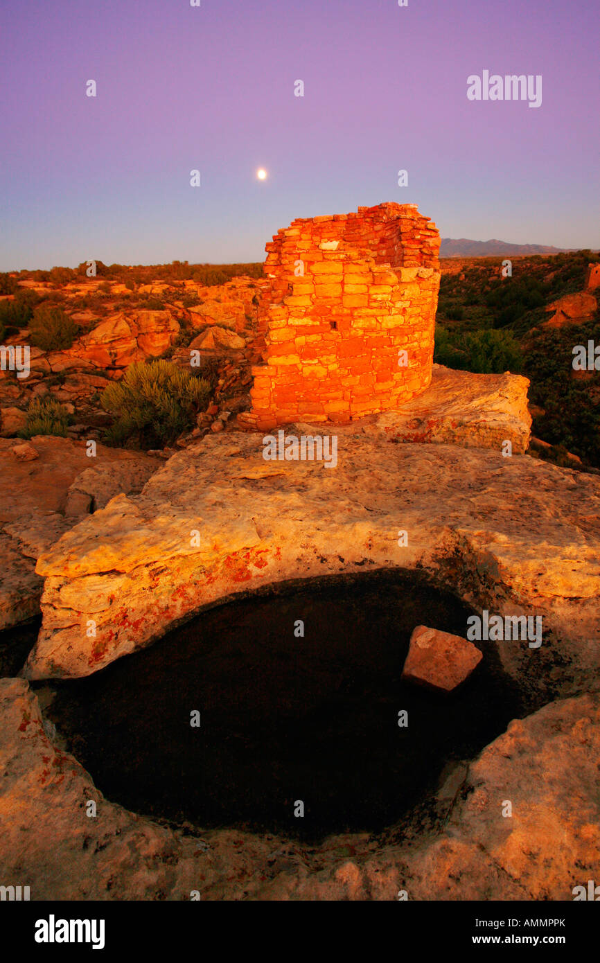Lever de Tower Group, Hovenweep National Monument, Colorado Utah border Banque D'Images