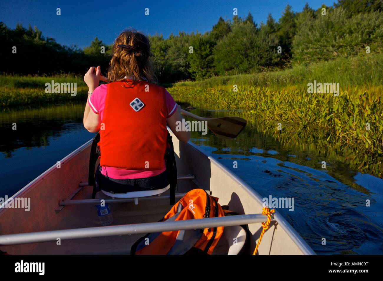 À bord de canots sur la rivière Mersey dans le Parc National et Lieu Historique National du Canada, de la Nouvelle-Écosse, Canada Banque D'Images