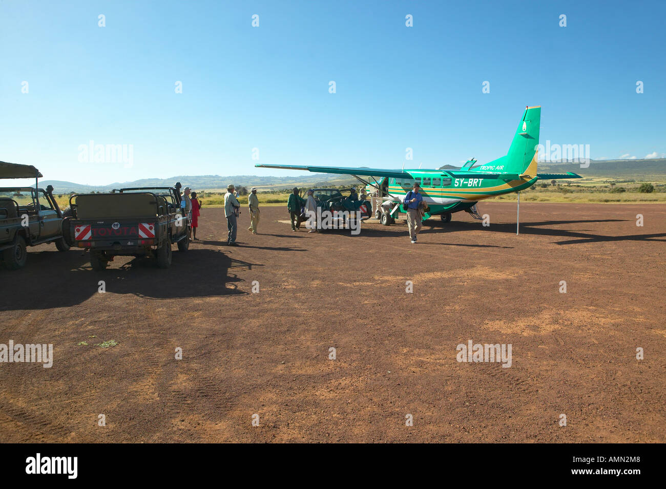 Avion sur piste Lewa Conservancy au Kenya Afrique Banque D'Images