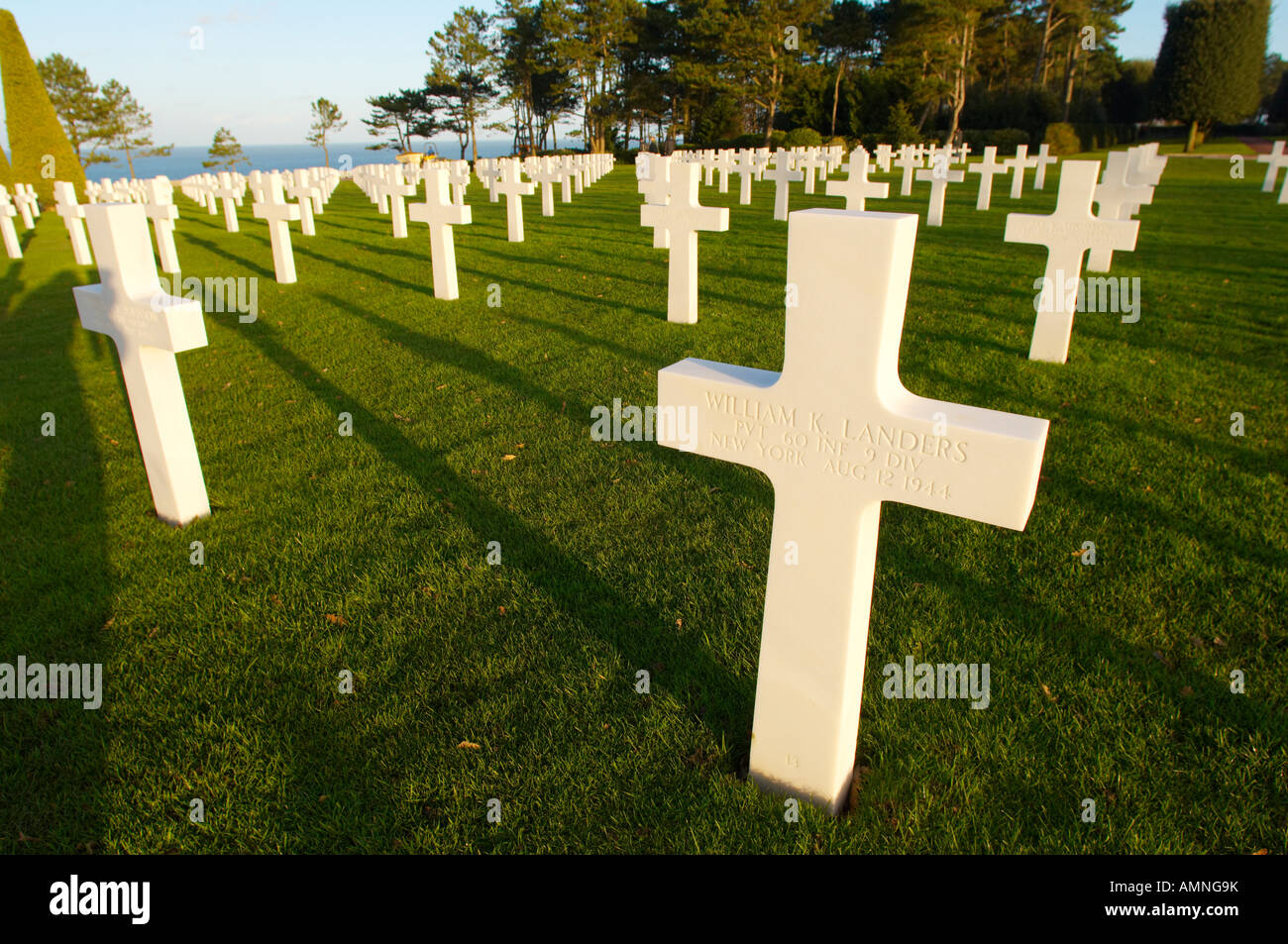 American seconde guerre mondiale Cimetière Débarquement à Omaha Beach. Normandie France. Banque D'Images