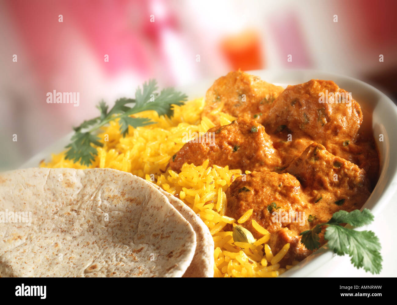 Madras poulet avec riz pilaf. Curry Indien. Banque D'Images