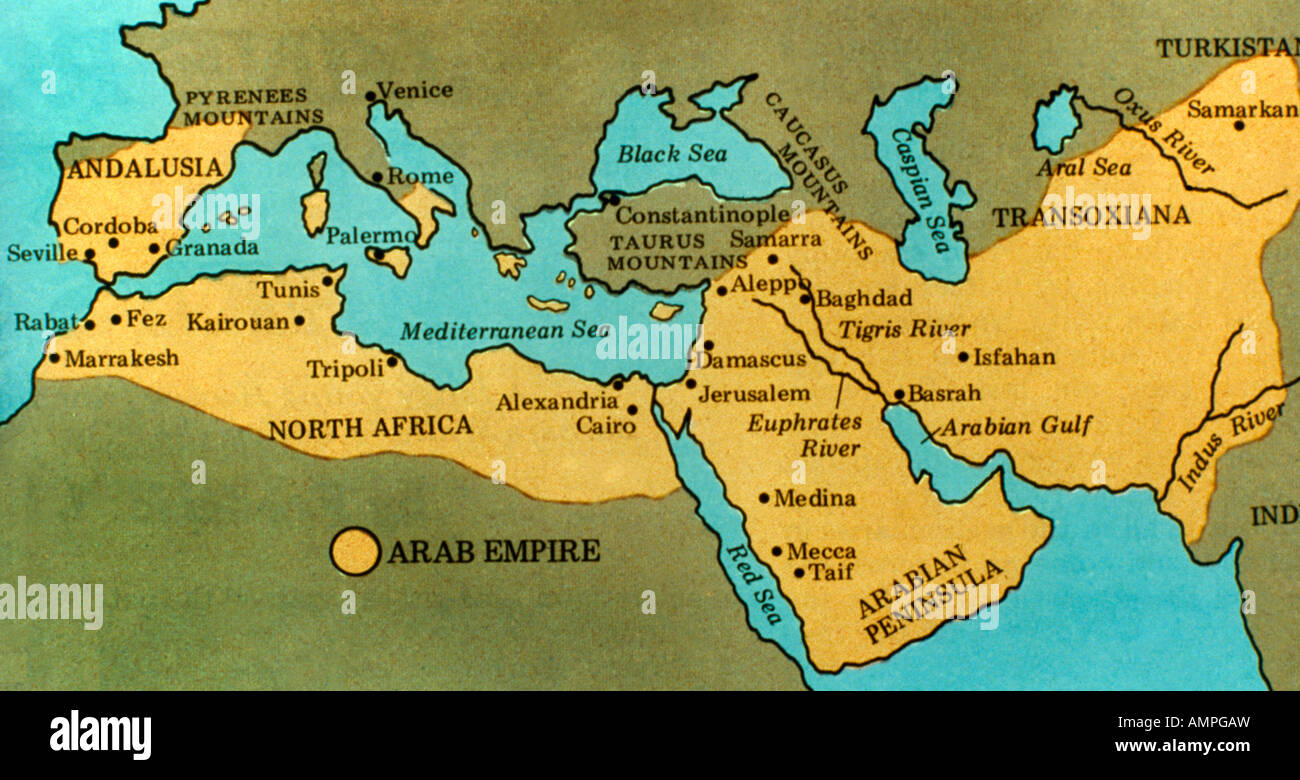 Carte de l'Empire arabe du 7e et 8e siècle Banque D'Images
