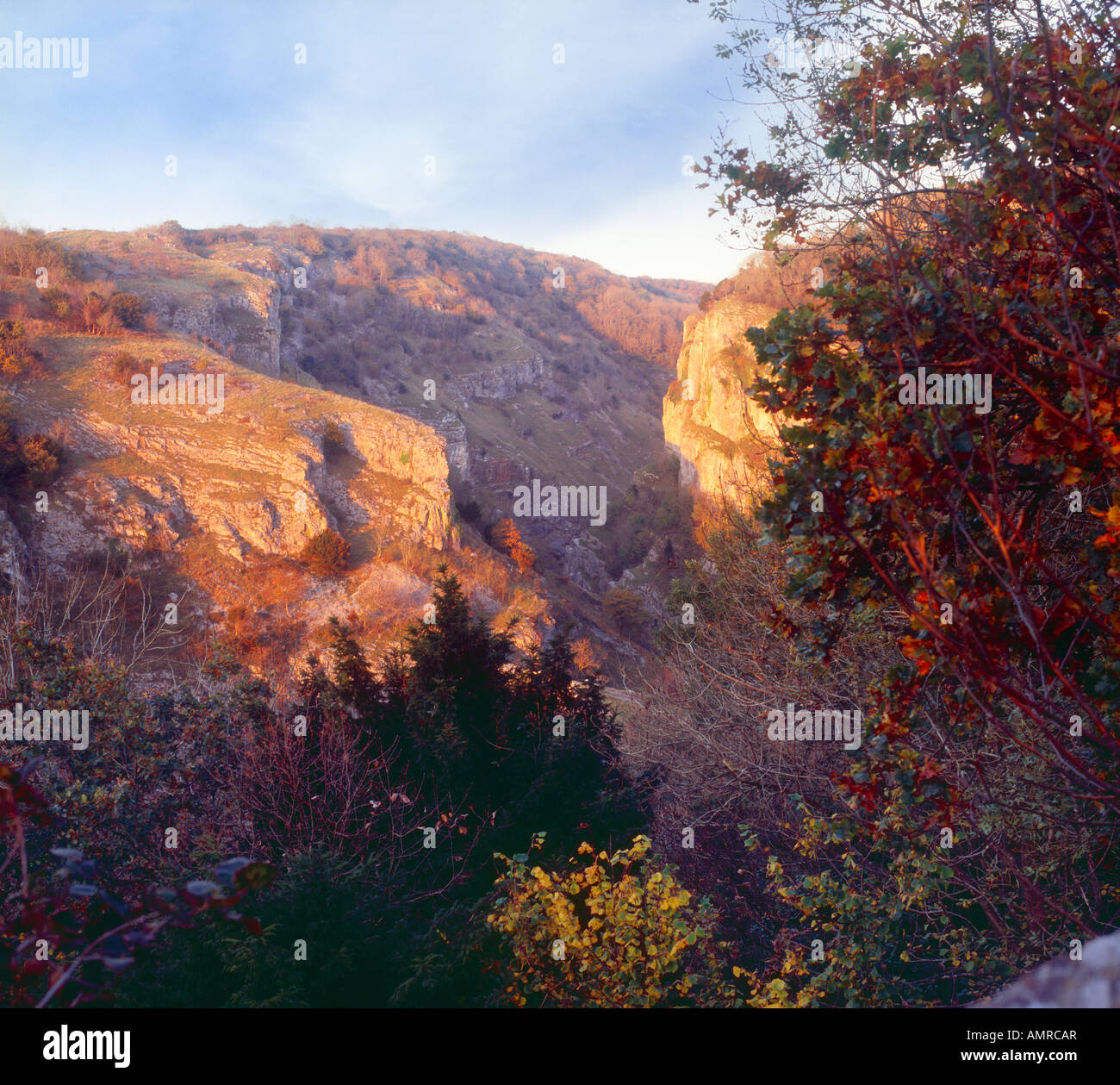 Les gorges de Cheddar au crépuscule de l'automne, Somerset, Angleterre Banque D'Images