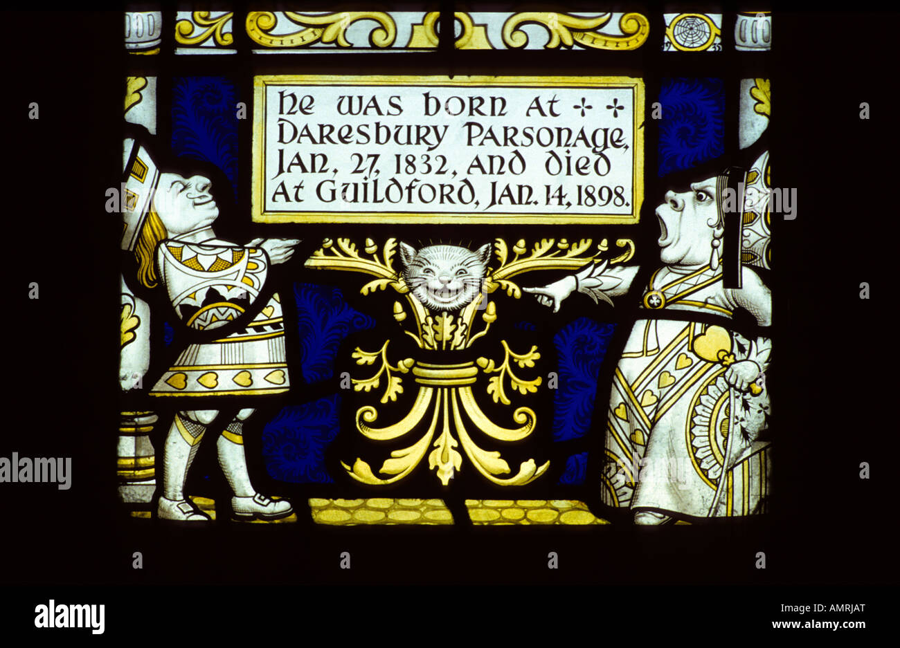 Lewis Carroll vitraux fenêtre memorial # 5, l'église Santa Caterina, Cheshire, Royaume-Uni. Banque D'Images