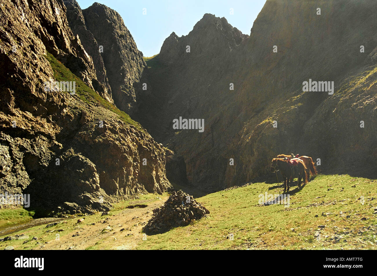 Yolyn am gorge. Parc National Gurvansaikhan Zuun, Saikhanii Nuruu, Afrique du désert de Gobi, Mongolie Banque D'Images