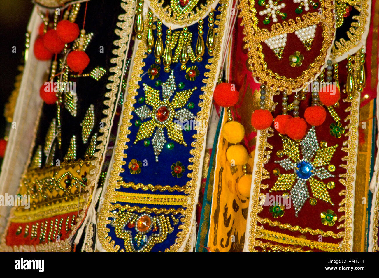 Closeup Détail de costume guerrier du Palais d'Ubud Bali Indonesia Banque D'Images
