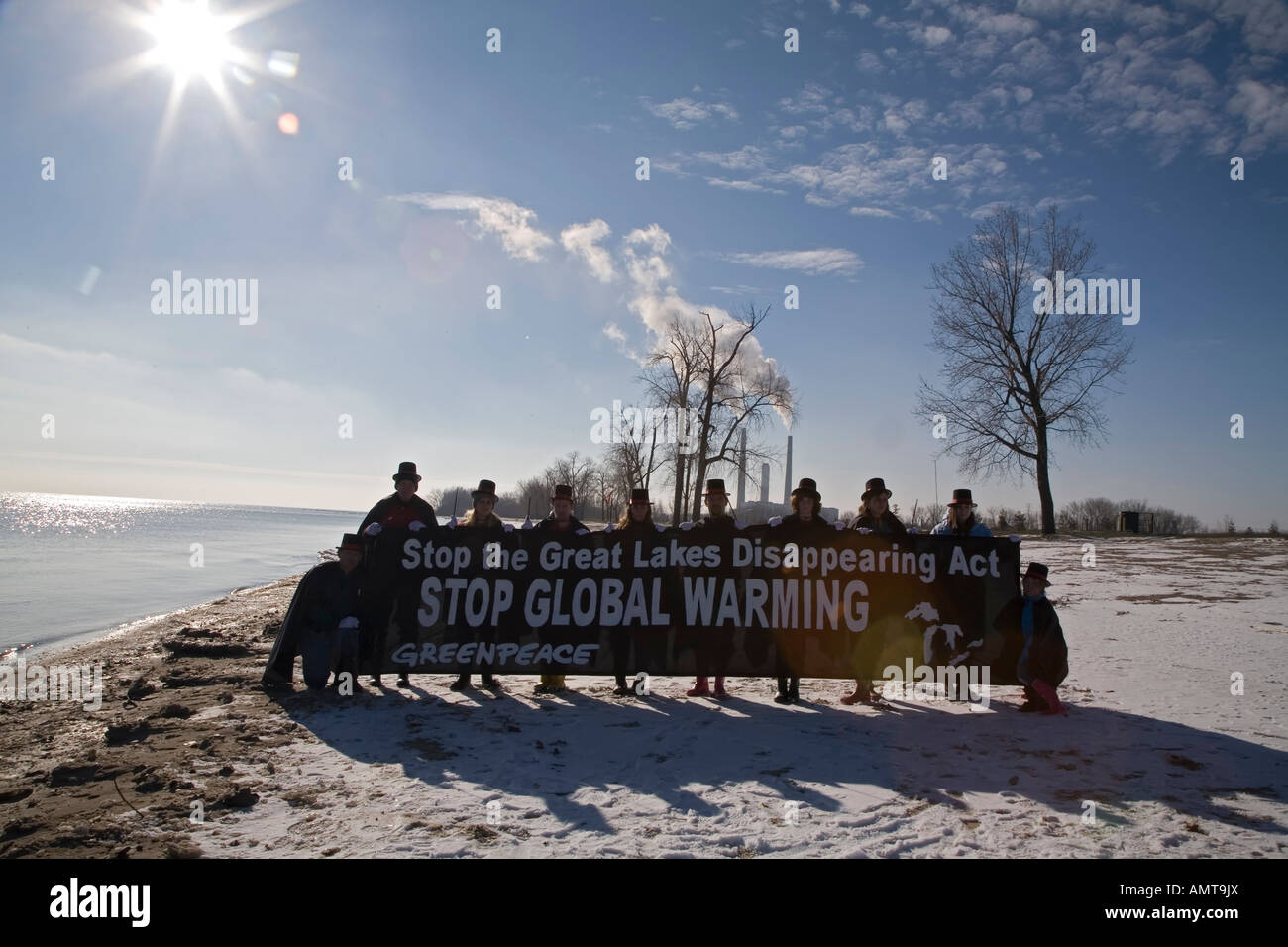 Les protestations de Greenpeace le réchauffement climatique et de la diminution de la région des Grands Lacs Banque D'Images