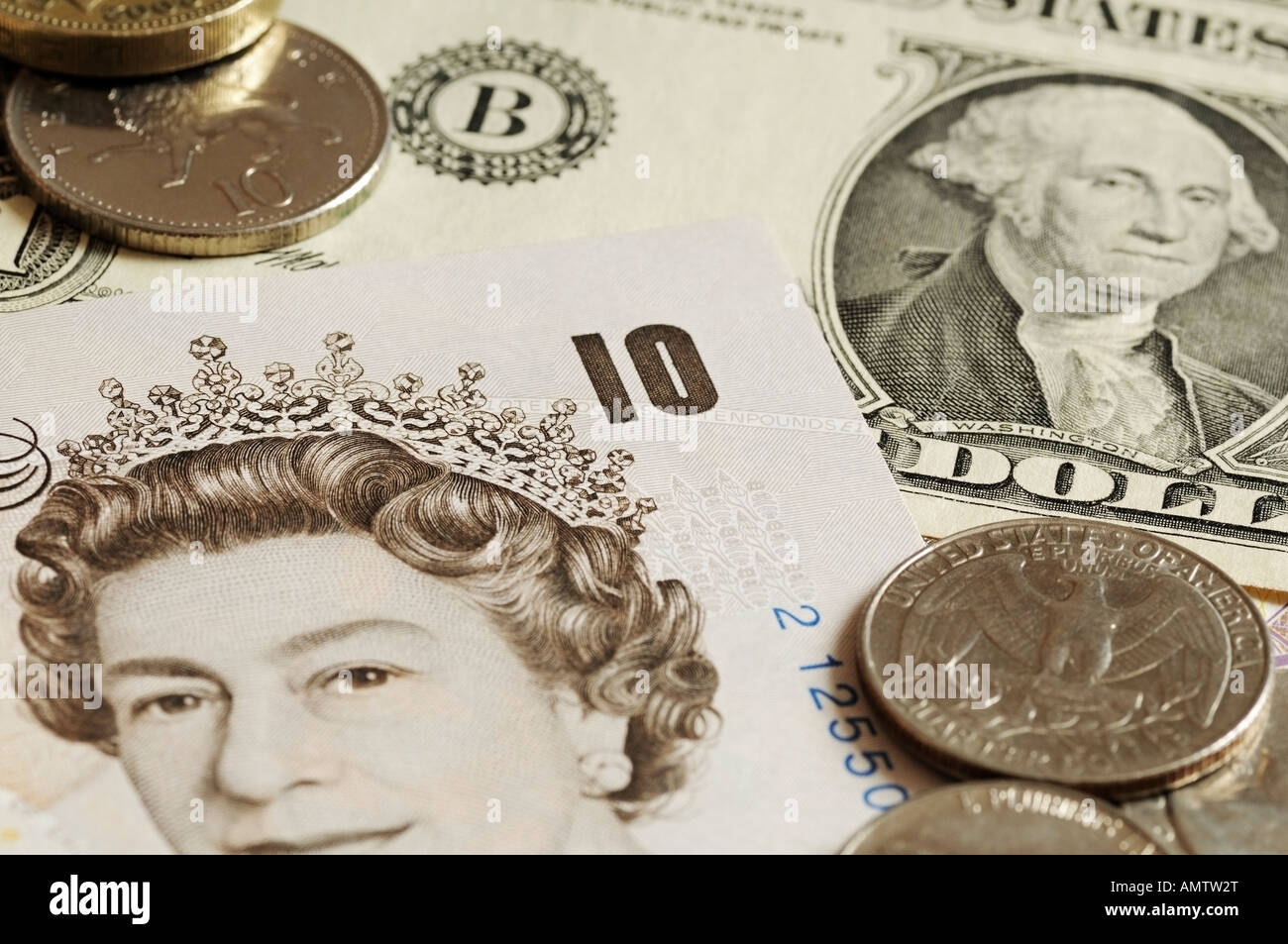 De Dollars et Livres Monnaies de Grande-Bretagne et d'Amérique Banque D'Images