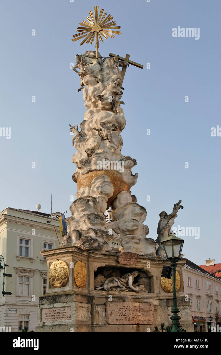 La colonne de la peste baroque, Baden, Basse Autriche, Autriche Banque D'Images