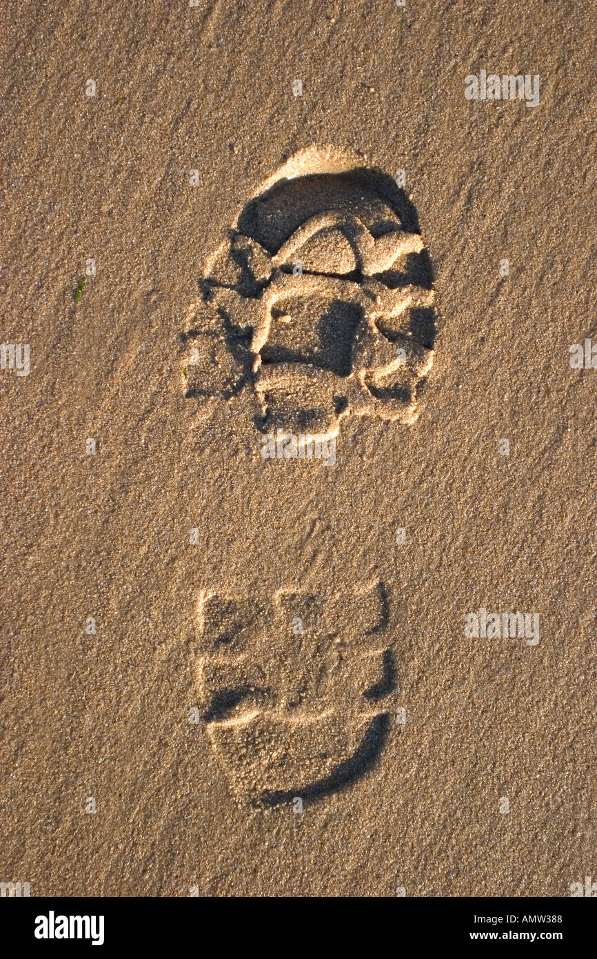 Les premières empreintes sur plage de sable Banque D'Images