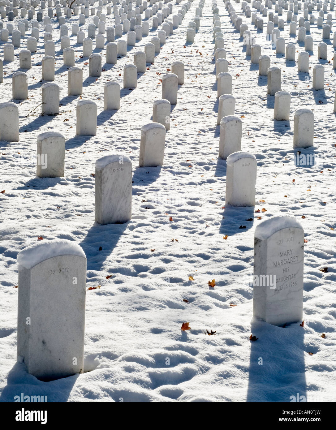 Le Cimetière National d'Arlington dans la neige Banque D'Images