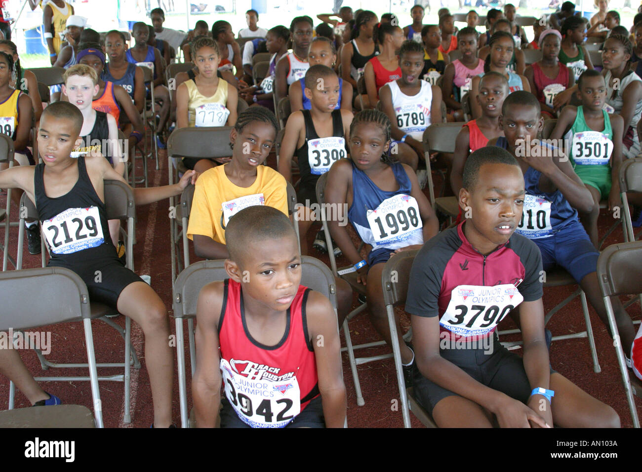 Miami Florida,Tropical Park,USA Track and Field National Junior Olympics,Etudiants éducation élèves élèves élèves,école,campus,apprendre apprend l'apprentissage,t Banque D'Images