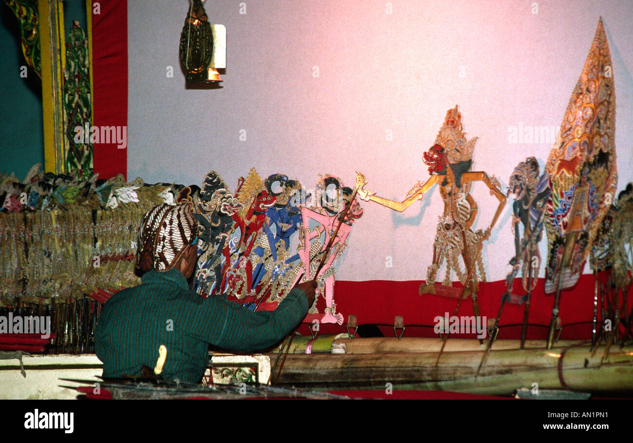 Java Indonésie Yogjakarta Wayang Kulit arts performance d'ombres Banque D'Images