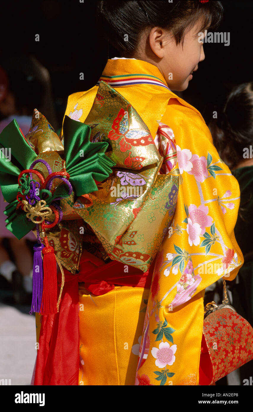 Robe kimono traditionnel / / ceinture de soie attaché (OBI), Japon Banque D'Images