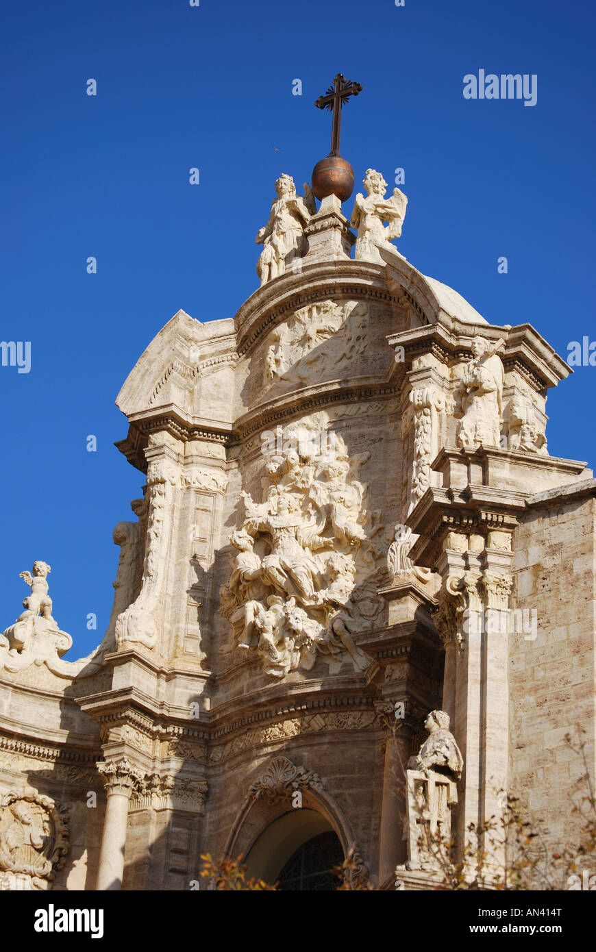 La façade de la cathédrale, la Plaza de la Reina, Valencia, Costa del Azahar, Valencia Province, Espagne Banque D'Images