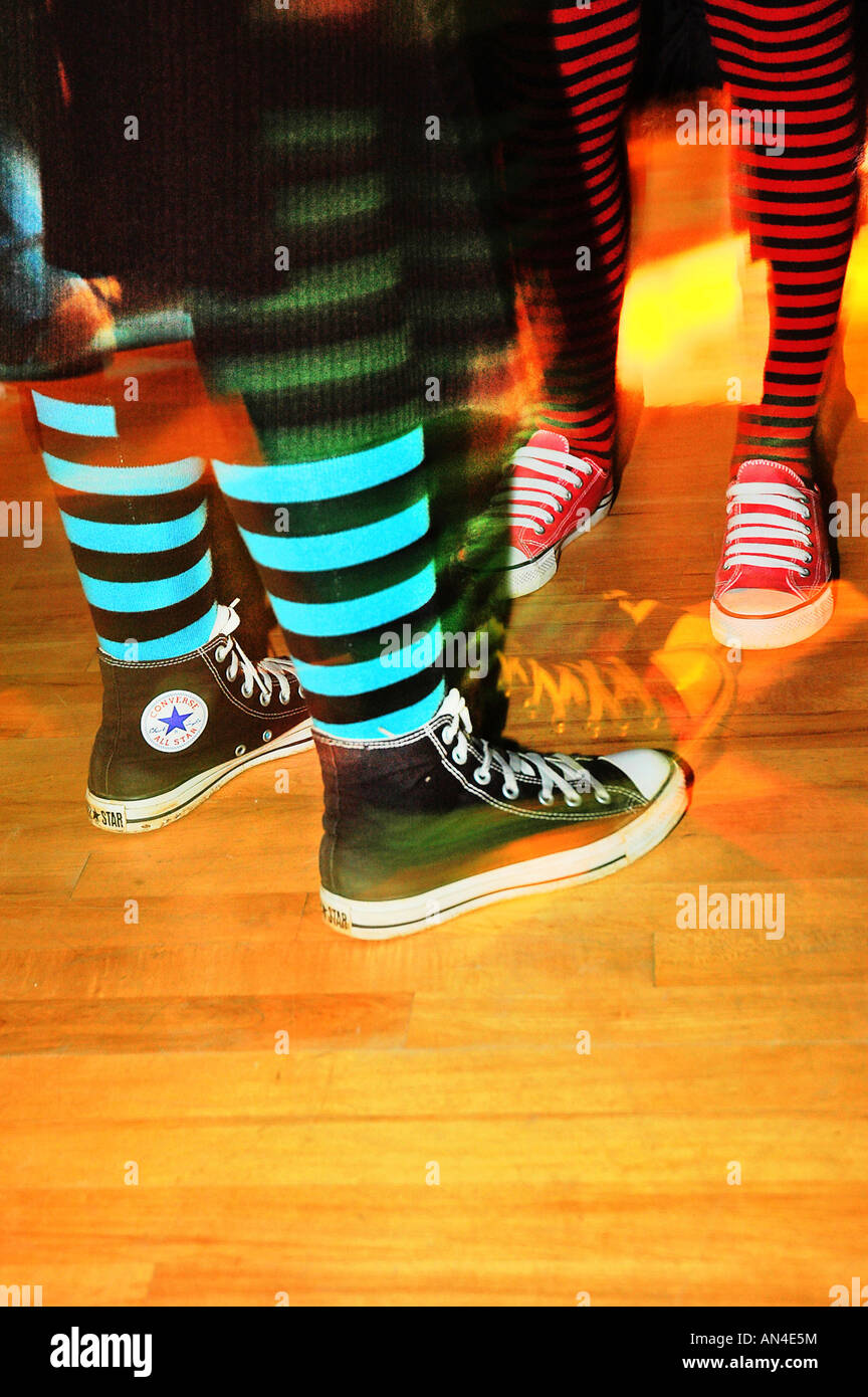 Bottes chaussettes converse basket bouclier stripey stripe Banque D'Images