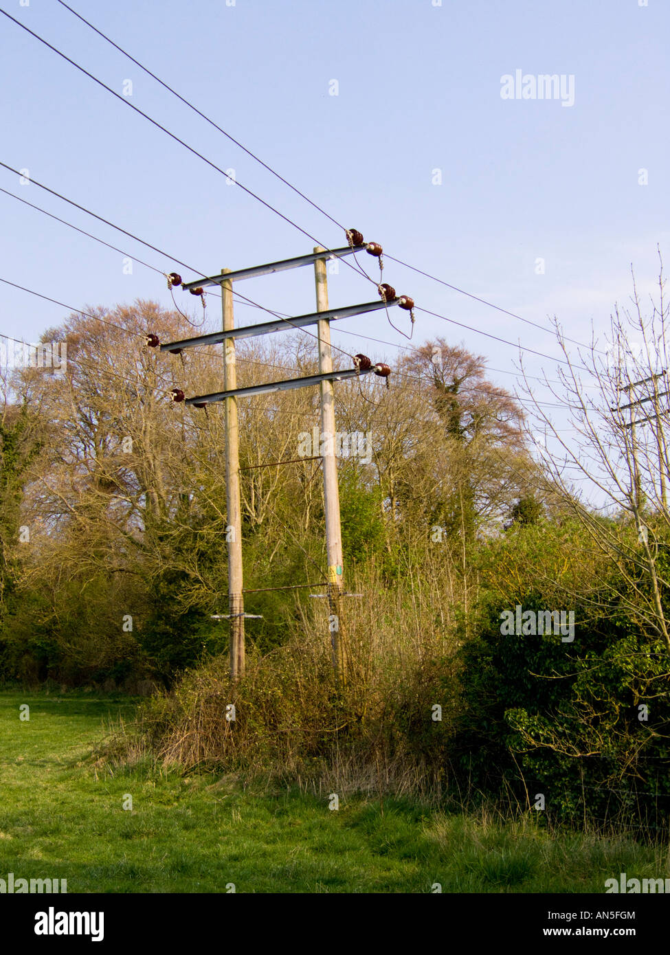 Câble de transmission de l'énergie électrique et pylône Upavon Wiltshire Angleterre Banque D'Images