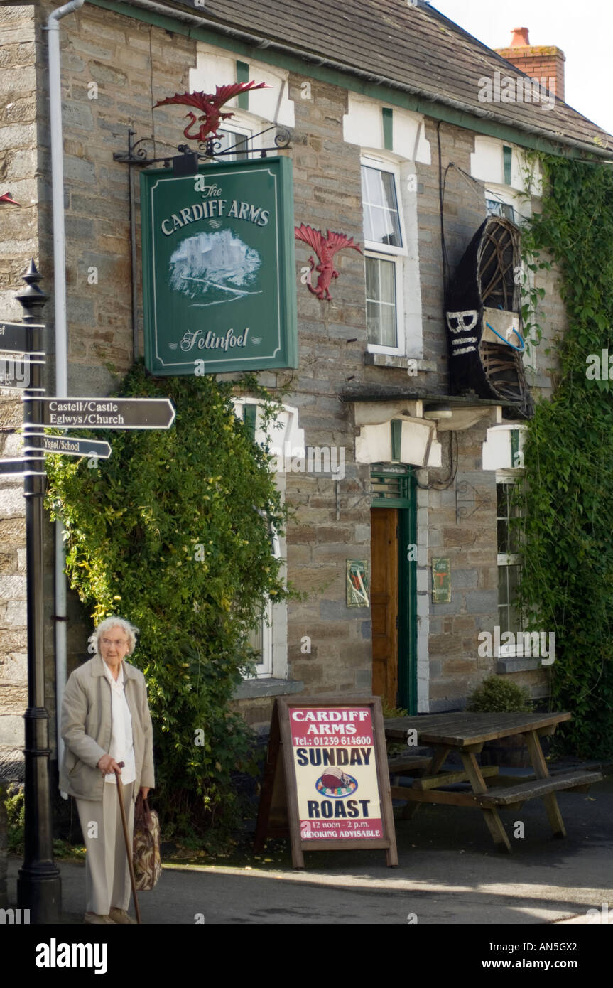Cardiff Arms pub avec coracle accroché au mur, village près de Cilgerran Pembrokeshire Cardigan , après-midi d'été Banque D'Images