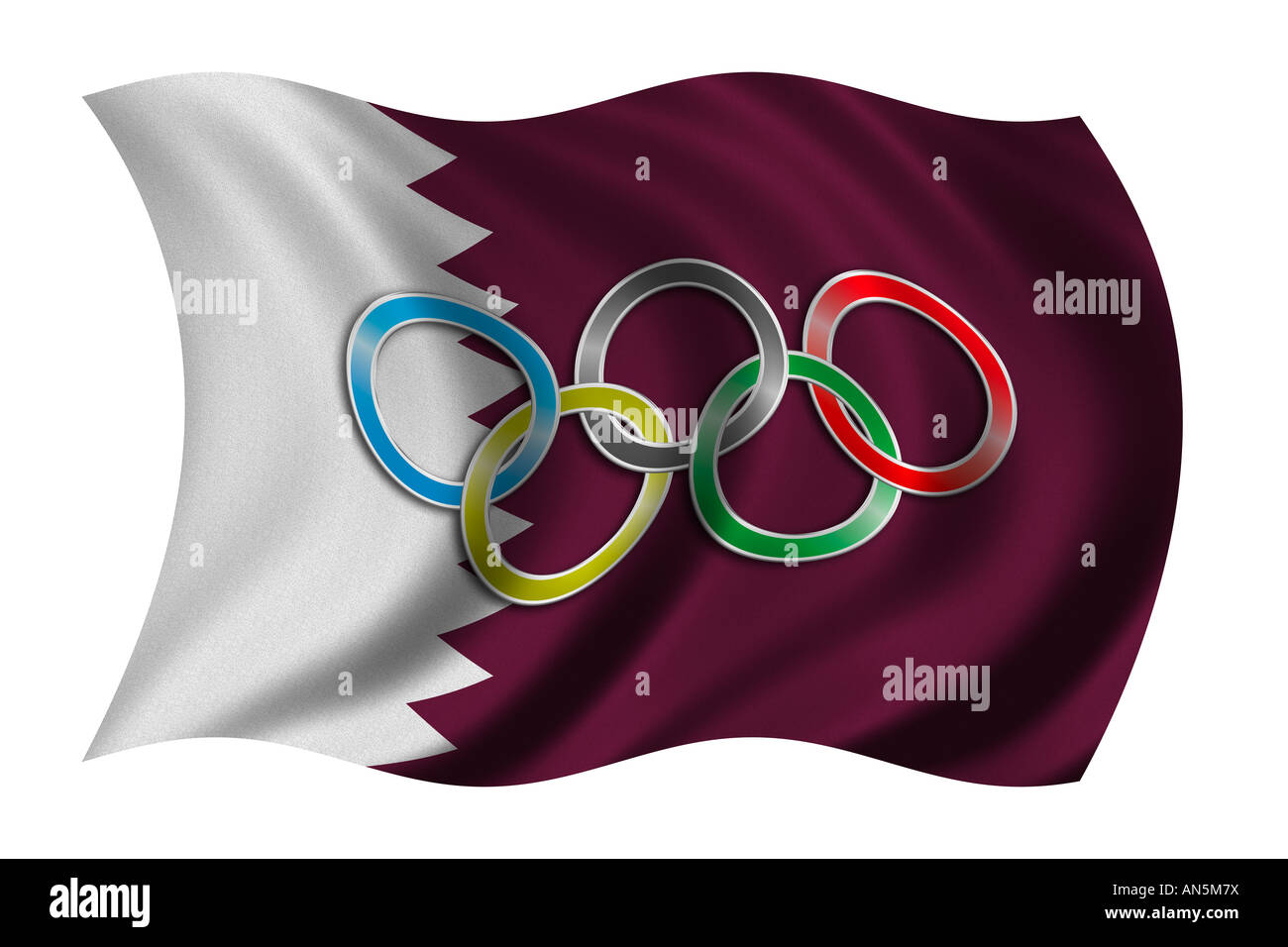 Pavillon de l'Qatar avec symbole olympique Banque D'Images