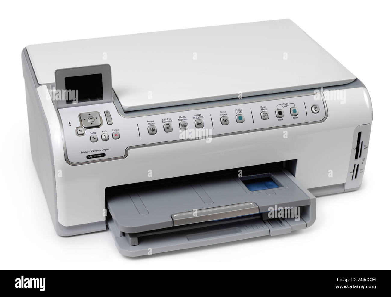 Jet d'moderne imprimante photo tout-en-un copieur scanner isolé Banque D'Images