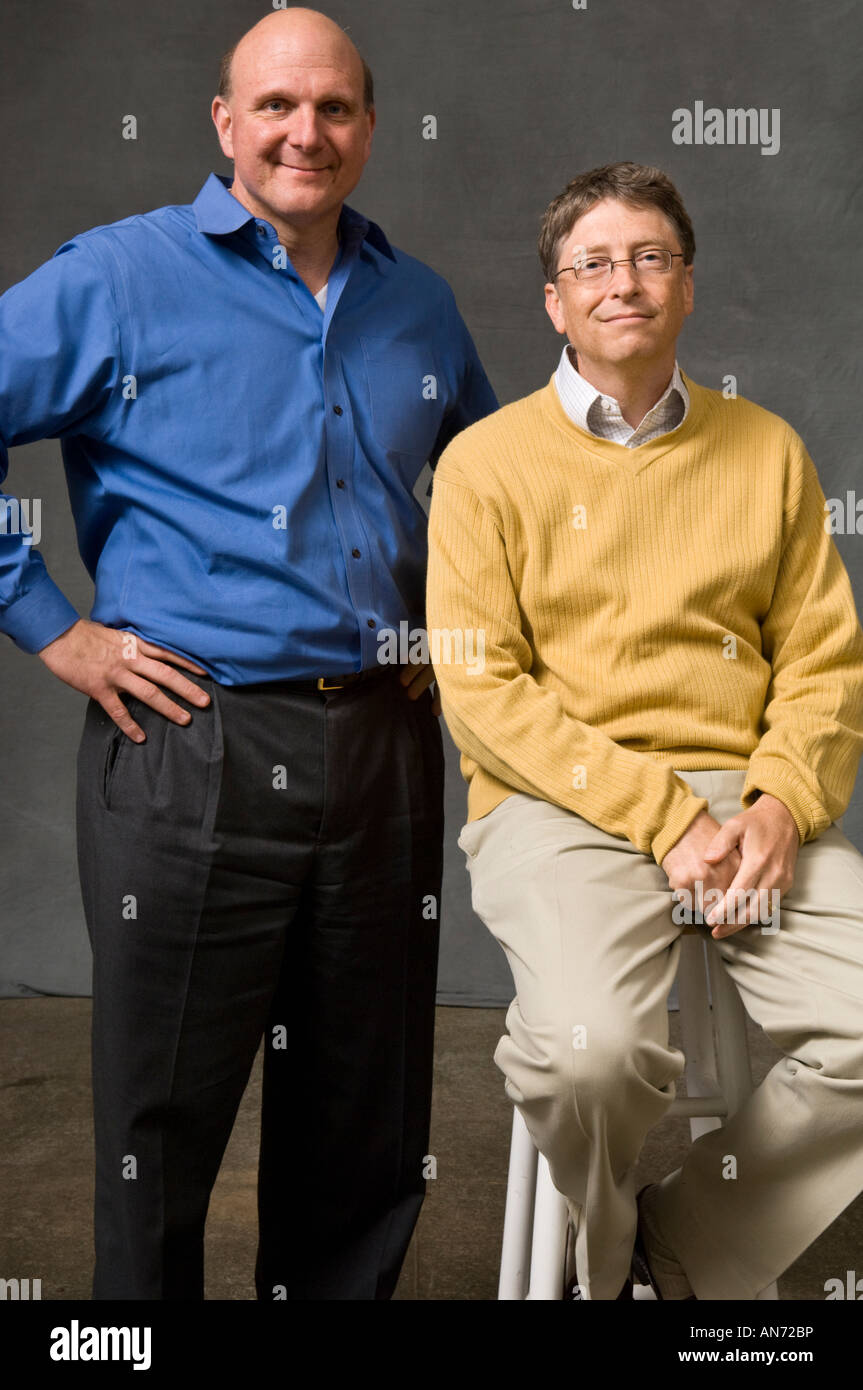 Steve Ballmer, PDG de Microsoft, et président et chef de l'information Bill Gates. Banque D'Images
