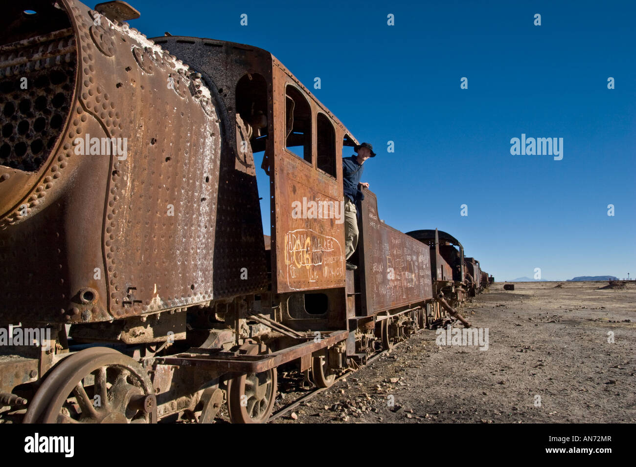 Des trains abandonnés à la périphérie d'Uyuni, Bolivie SW Banque D'Images
