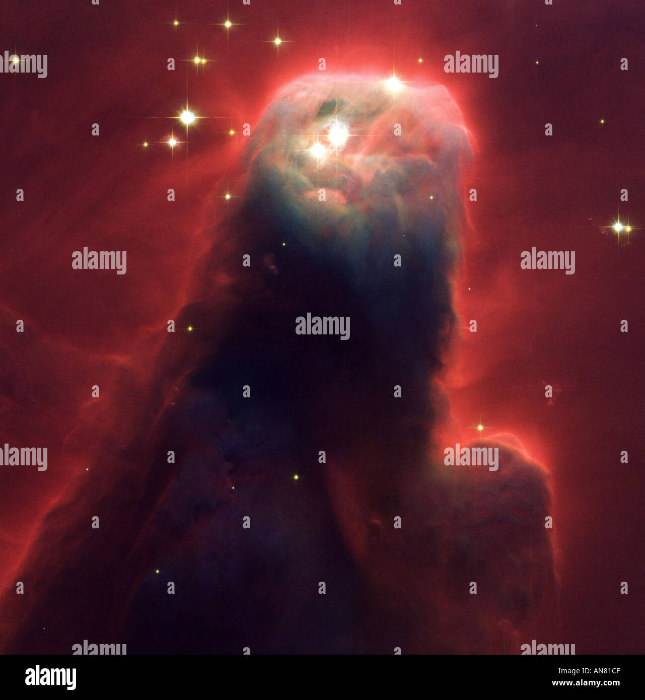 Piliers des cônes et de majestueuses formes fluides abondent dans les pépinières d'étoiles des nuages de poussière gaz natal étoiles nouveau-né de l'image de Hubble Banque D'Images