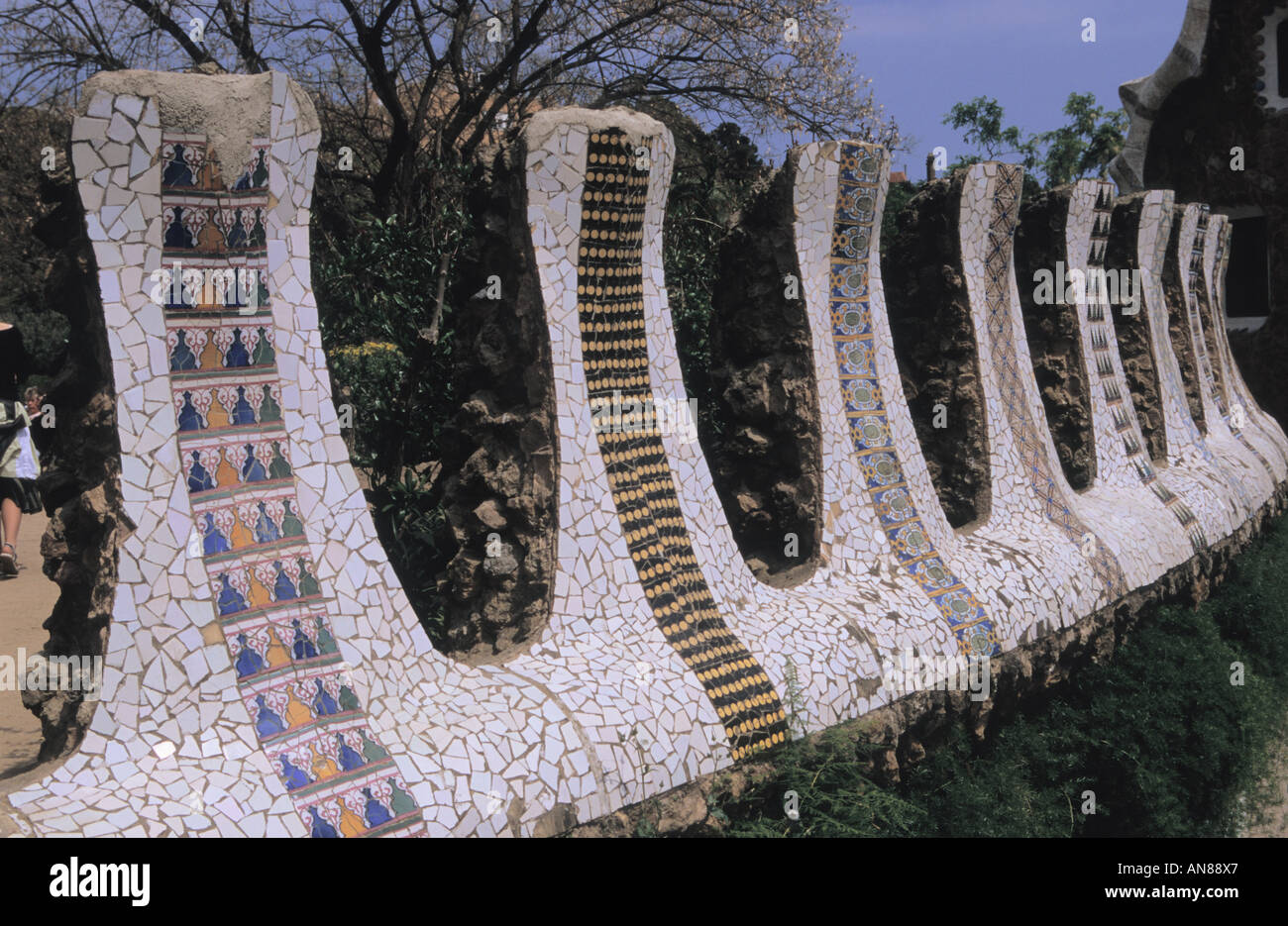 Parc Guell décoratif mural par Antonio Gaudi Barcelone Catalogne Espagne Banque D'Images