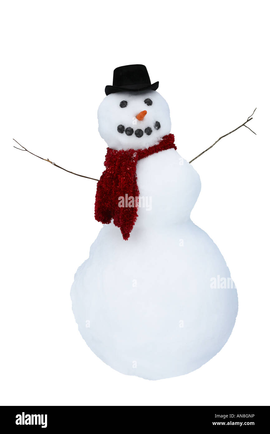 Snowman, full size faits de vrai bonhomme de neige découper sur fond blanc Banque D'Images Snowman, full size faits de vrai bonhomme de neige découper sur fond blanc Banque D'Images