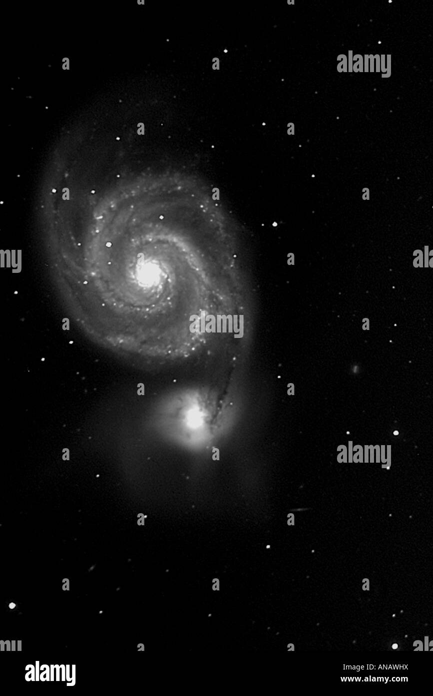 Spiralgalaxy Messier 51 et son compagnon NGC 5194/5195 dans la constellation Canes Venatici Banque D'Images