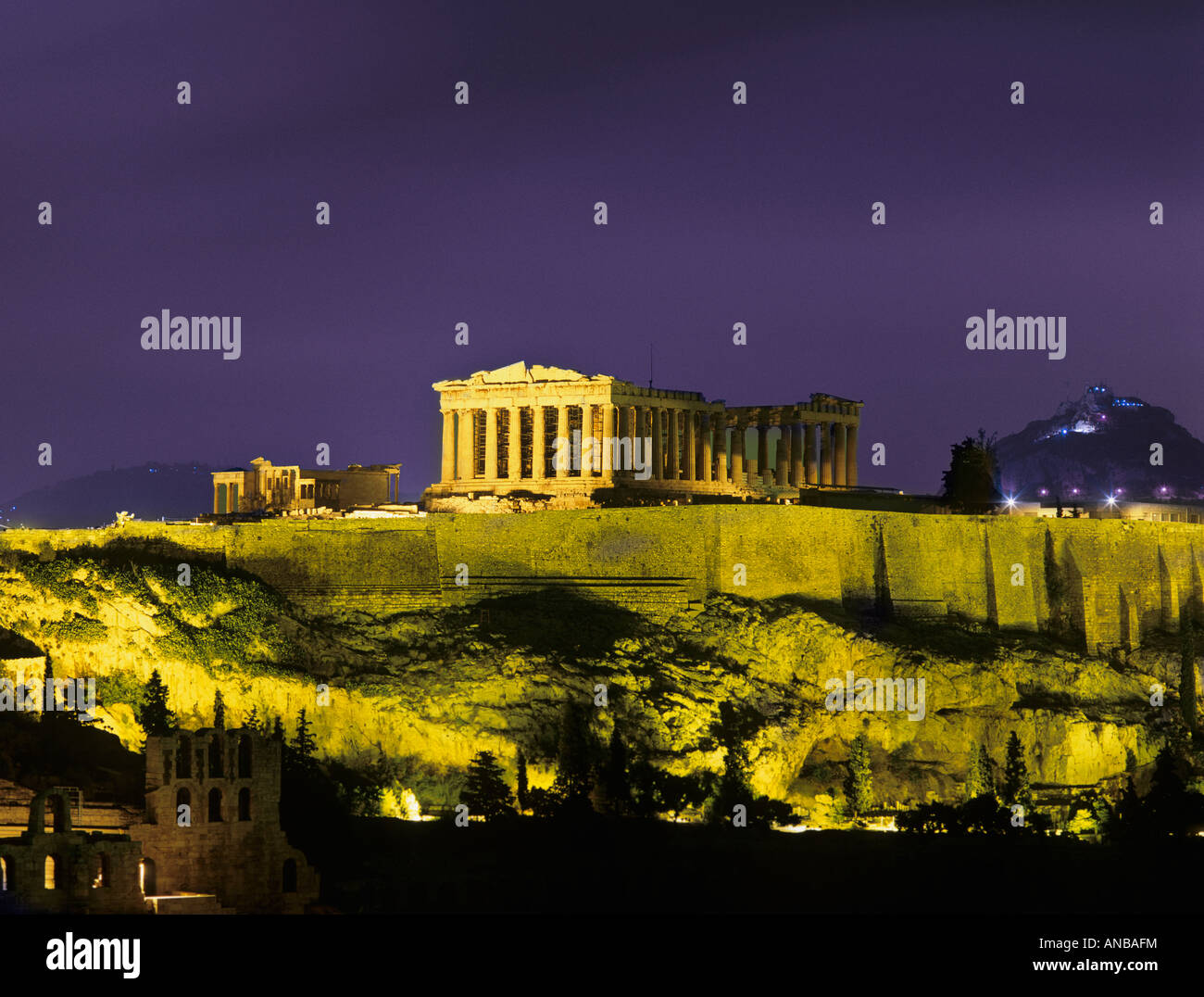 Acropole,panthenon à Athènes, Grèce nuit. Banque D'Images