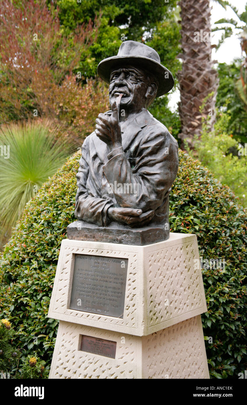 Sculpture de Banjo Paterson dans A.B. jardin d'Rockend,Chalet,Sydney onetime accueil au cours de l'école et d'étudiant. Banque D'Images