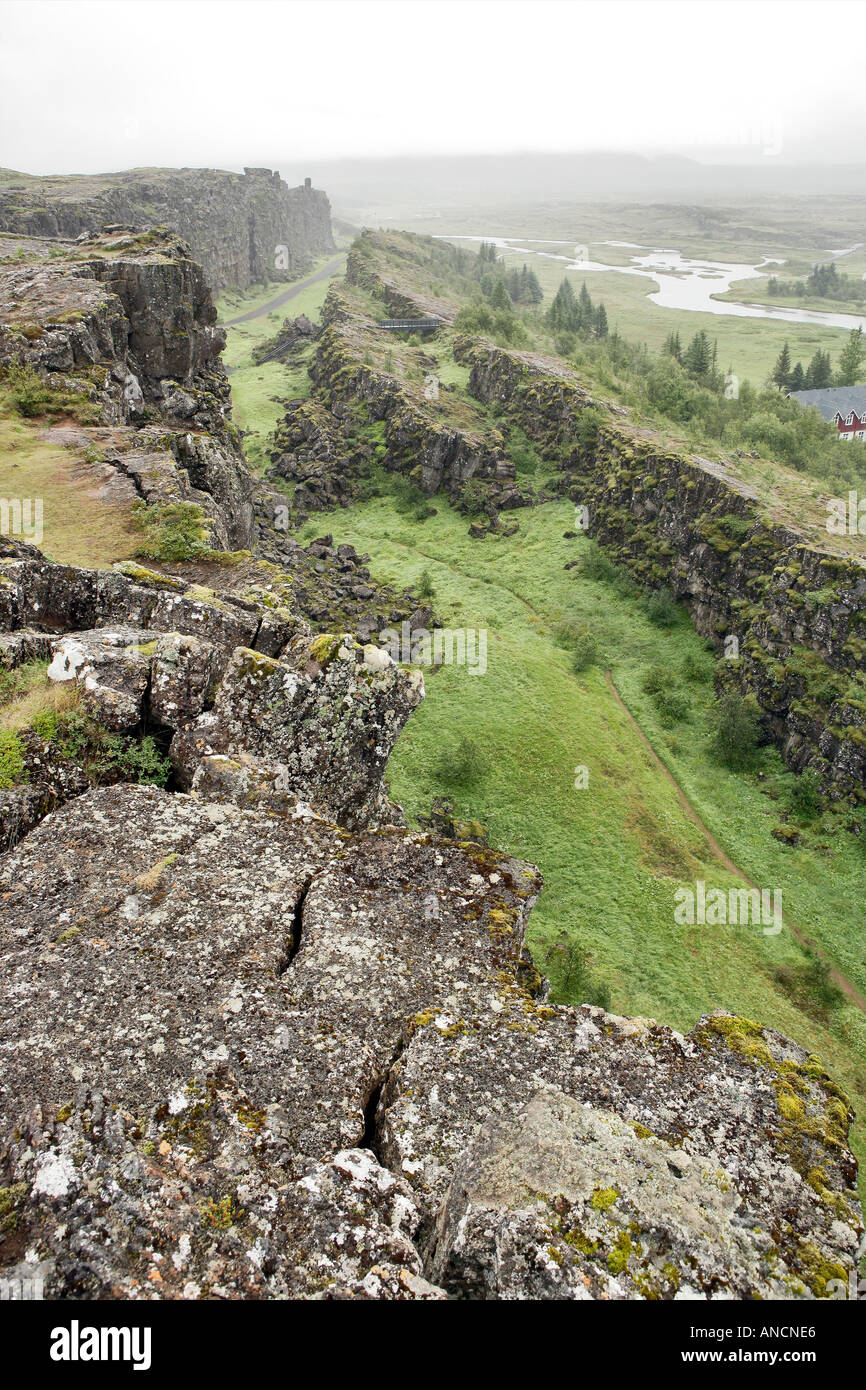 Zone de la Fissure de Thingvellir Islande réunion de la plaque nord-américaine l'Euro plaque asiatique Banque D'Images
