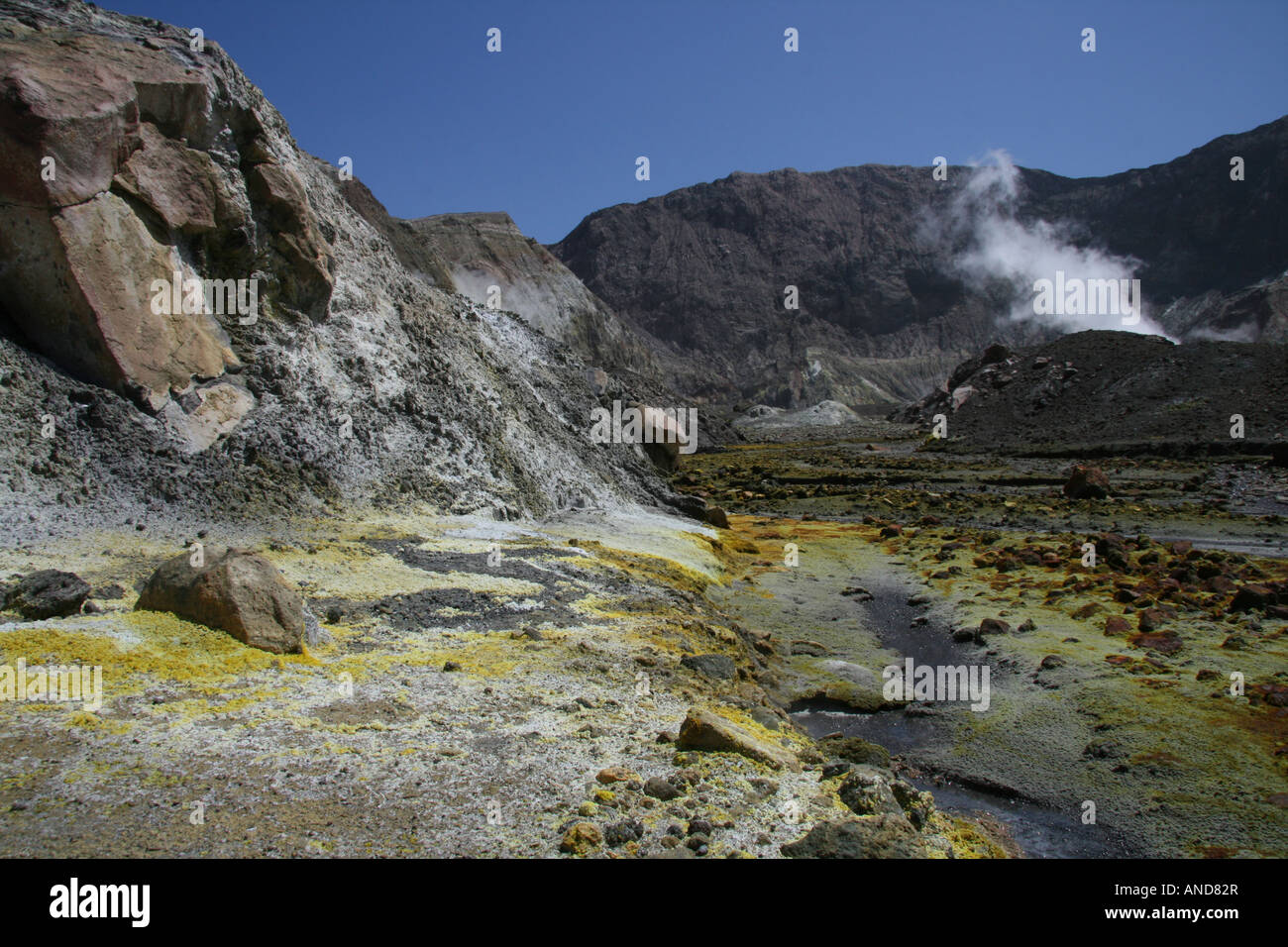 Volcan de l'Île Blanche à Whakatane ou Whakaari est l'un des volcans les plus actifs en Nouvelle Zélande. Image prise en octobre 2007 Banque D'Images