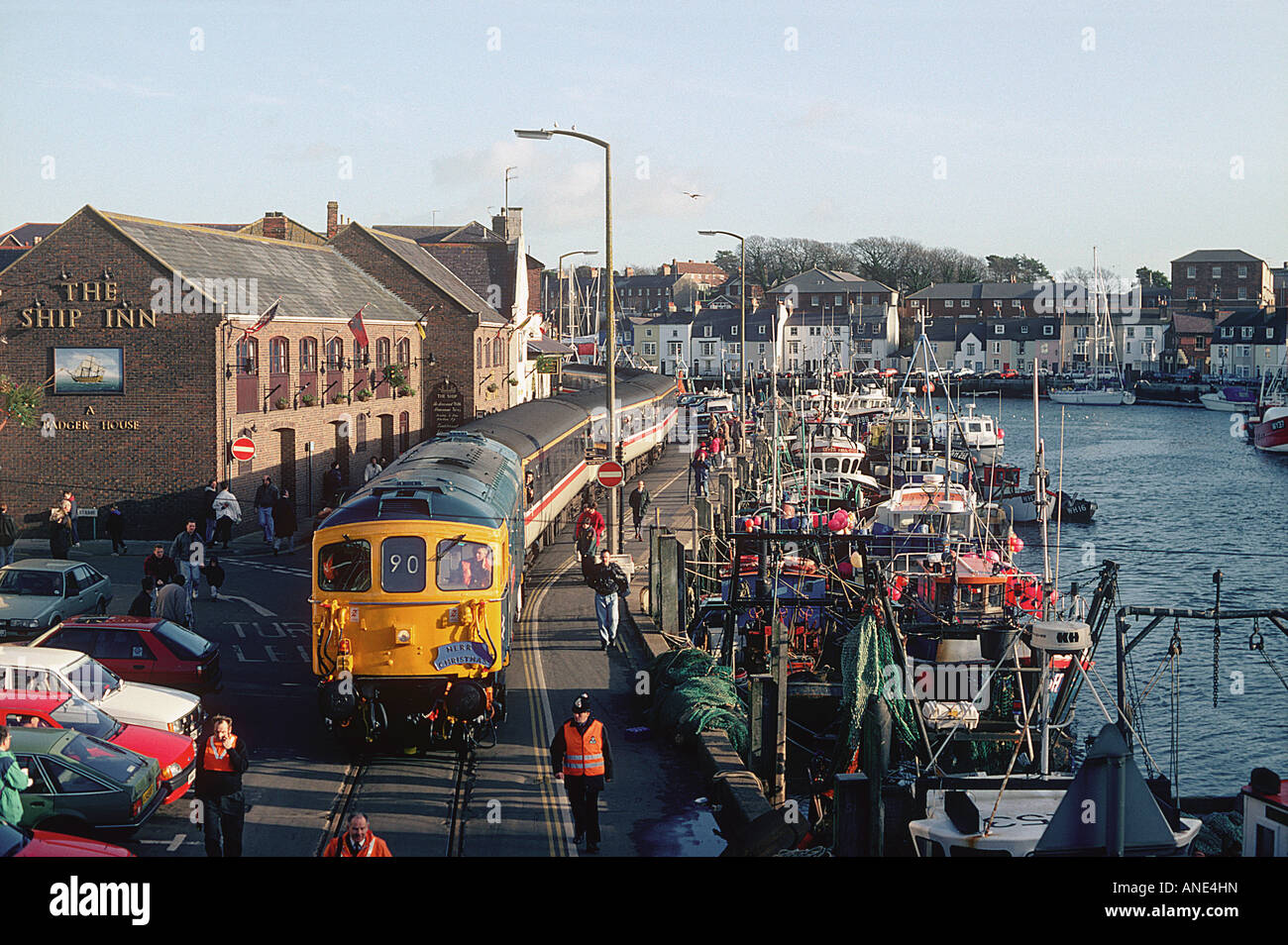 Une locomotive diesel de la classe 33 Crompton nombre 33116 un passionné de travail au cours de la tournée ferroviaire tramway de Weymouth. Banque D'Images