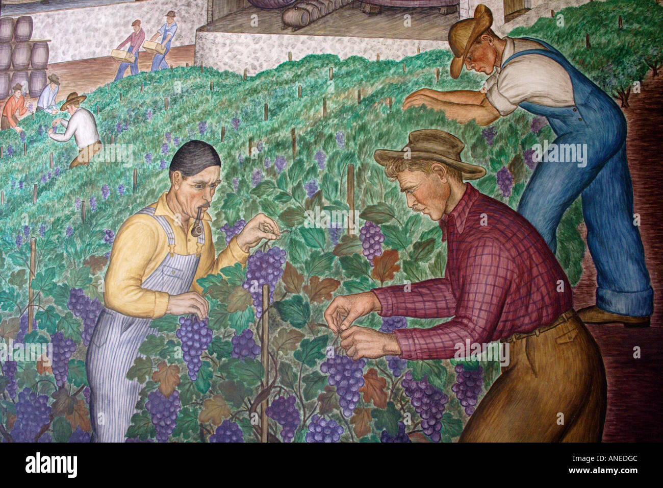 Peintures murales fresque à l'intérieur de la Coit Tower, San Francisco, California, USA Banque D'Images