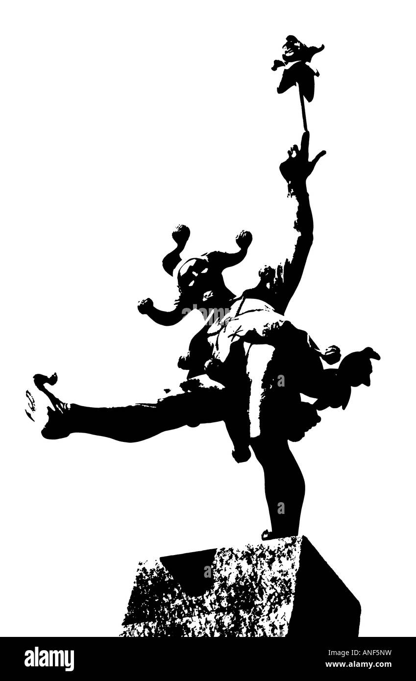 Posterized silhouette du bouffon, une statue de James Butler RA, Stratford upon Avon, Warwickshire, Angleterre Banque D'Images