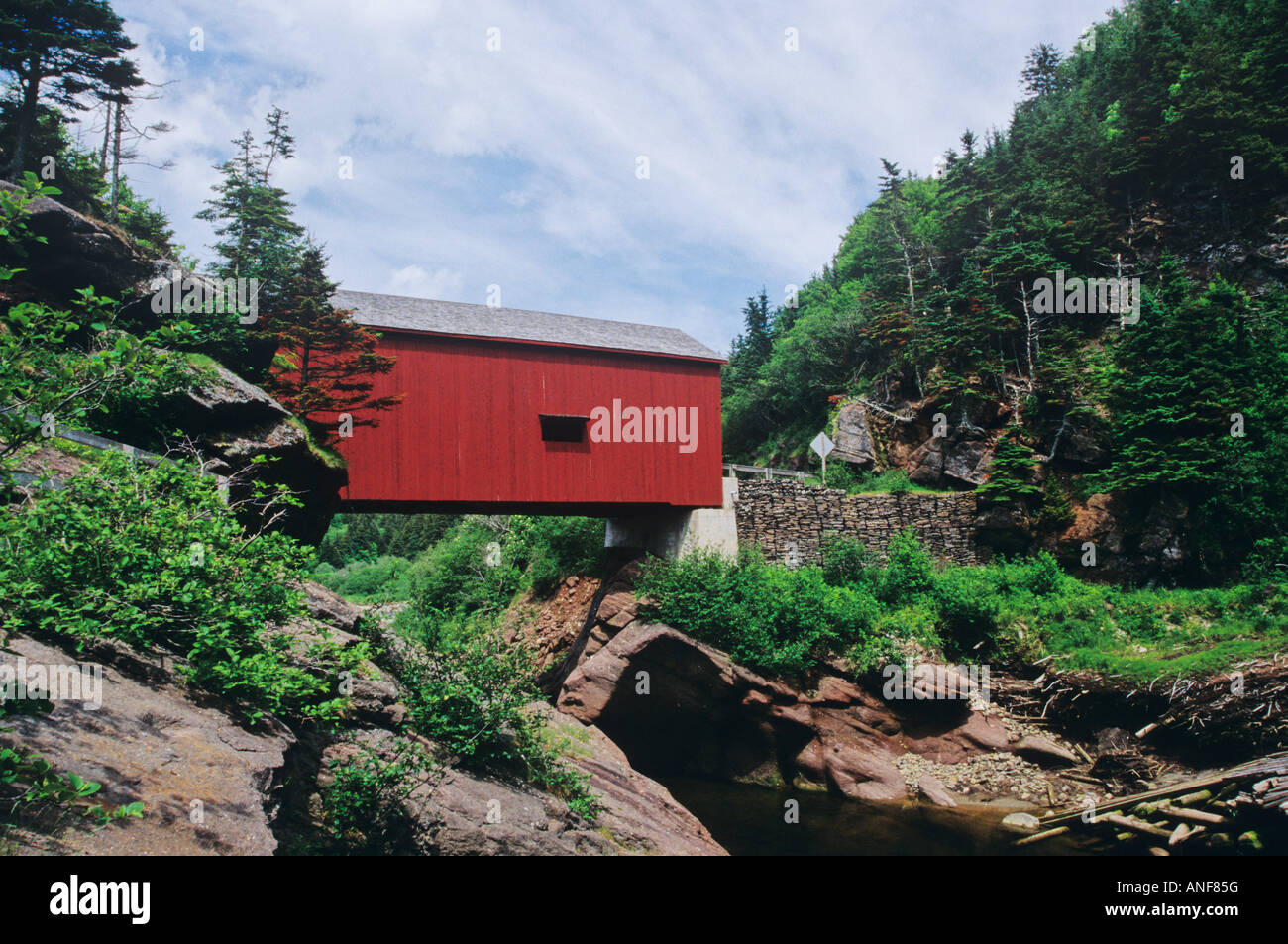 Pont couvert au parc national Fundy, Nouveau-Brunswick, Canada. Banque D'Images