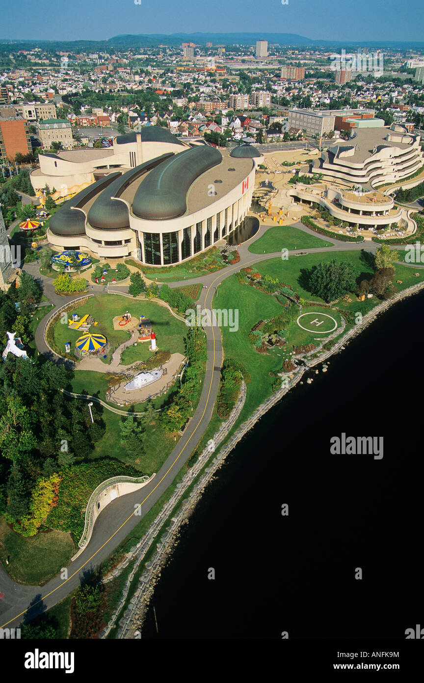 Vue aérienne de Musée canadien des civilisations, Hull, Gatineau, Québec, Canada. Banque D'Images