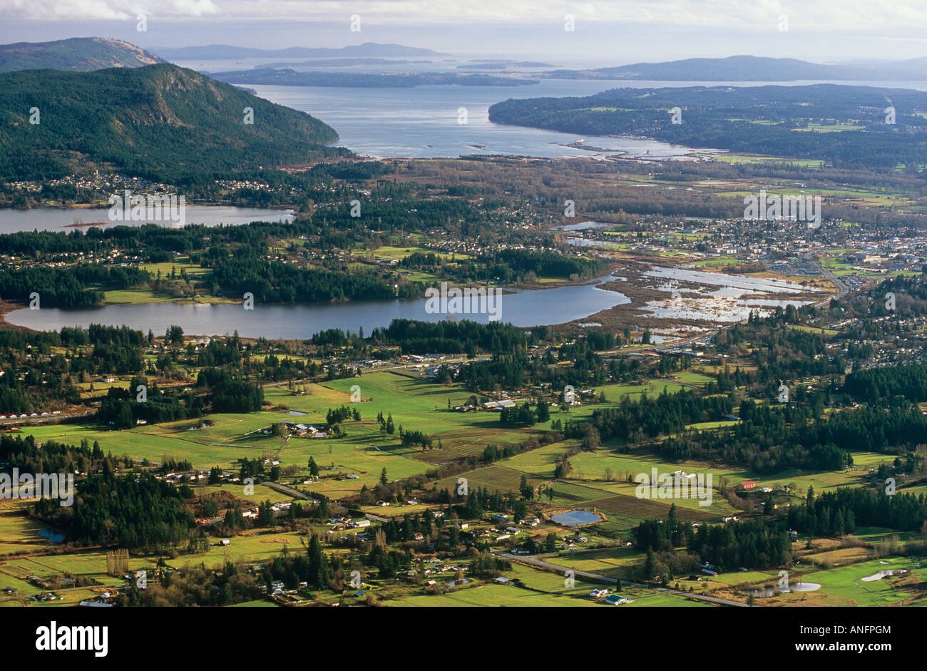 Du sommet du mont Prevost, Duncan, île de Vancouver, Colombie-Britannique, Canada. Banque D'Images