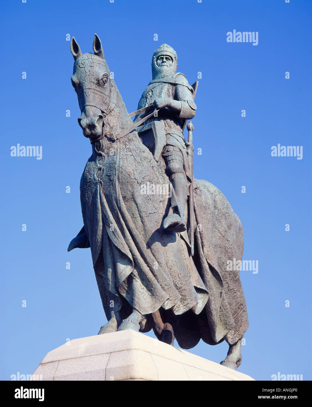 L'Écosse, Stirling, Bannockburn. Statue du roi Robert the Bruce au Borestone Banque D'Images