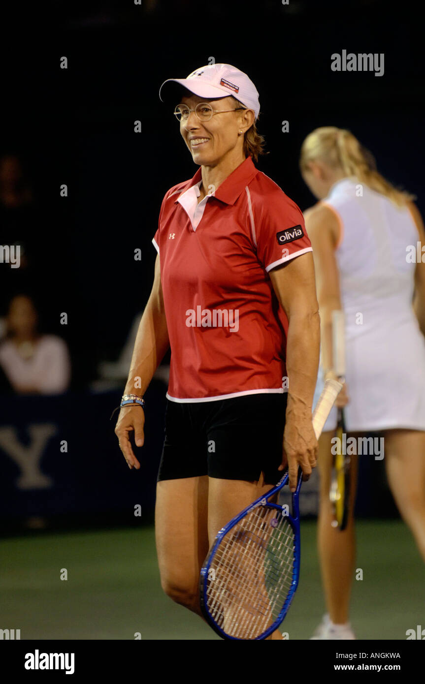 Martina Navratilova bénéficie d'un match de double avec sa partenaire Anna Lena Groenefeld au 2005 Acura Classic, La Costa, Californie Banque D'Images