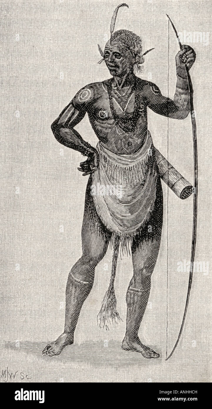 Guerrier indien de Caroline du Nord en 1585. Gravé du dessin original de John White dans le musée britannique Banque D'Images