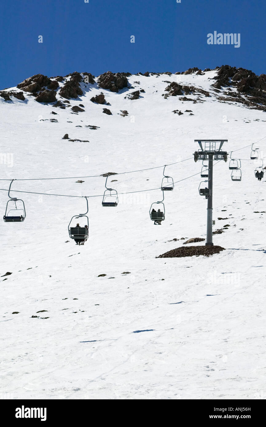 Le Maroc, au sud de Marrakech, OUKAIMEDEN : station de ski dans les montagnes du Haut Atlas (e. 2600m) Printemps Skilift Banque D'Images