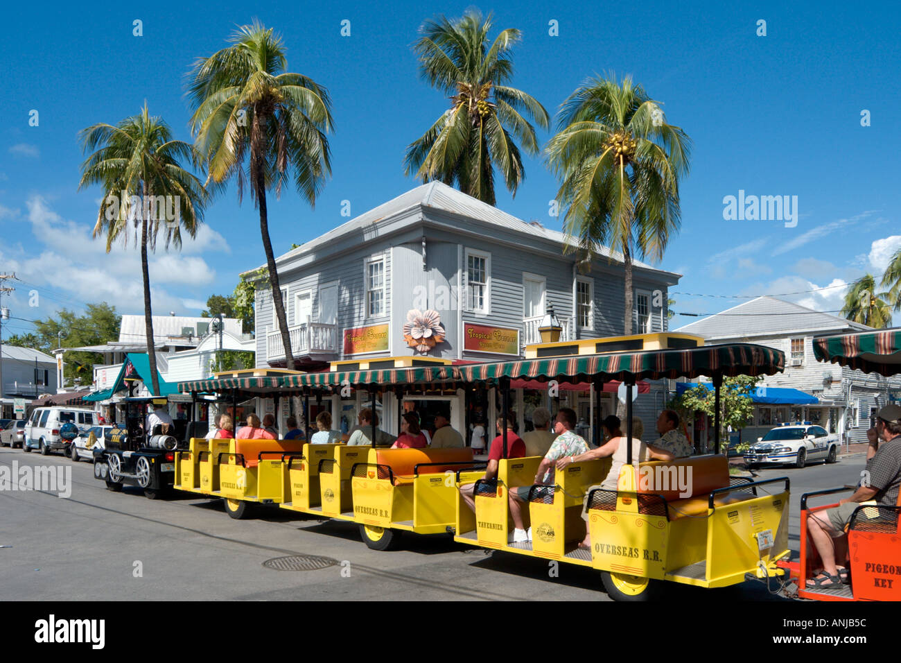 Conch Train touristique dans la vieille ville historique, Key West, Floride, USA Banque D'Images