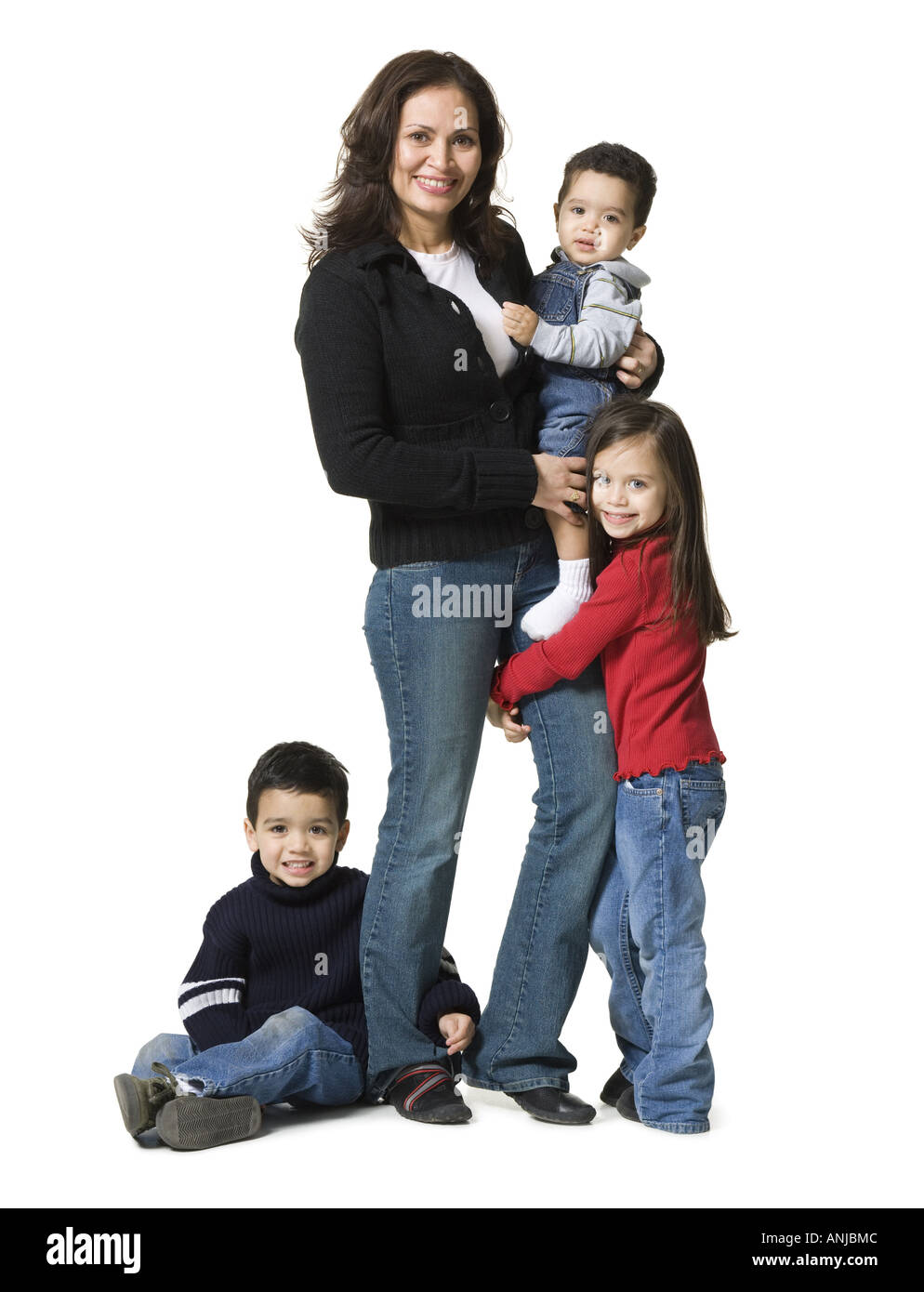 Portrait d'une mère et ses trois enfants Banque D'Images