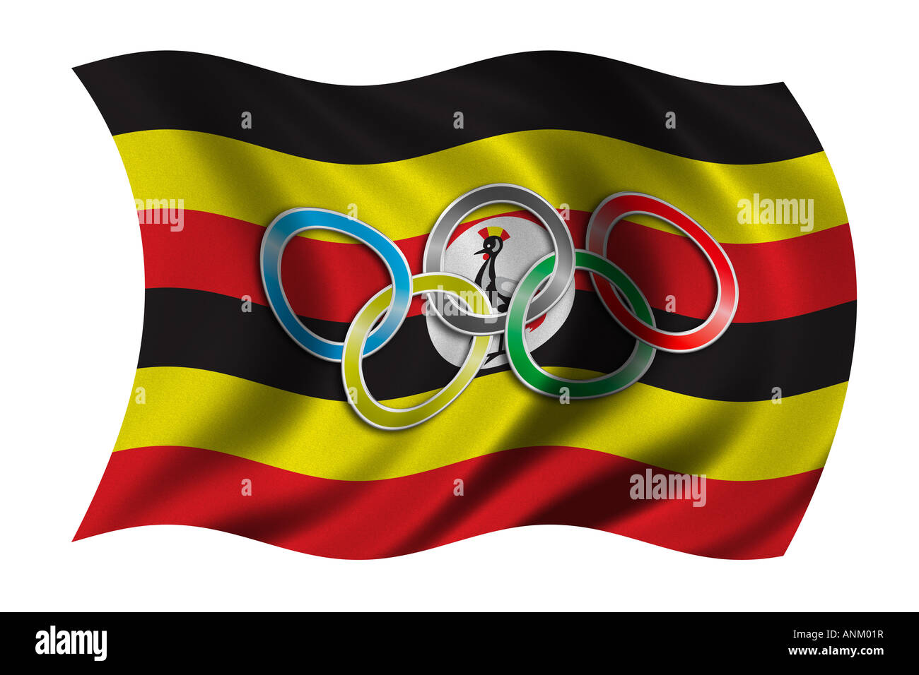 Drapeau de l'Ouganda avec symbole olympique Banque D'Images