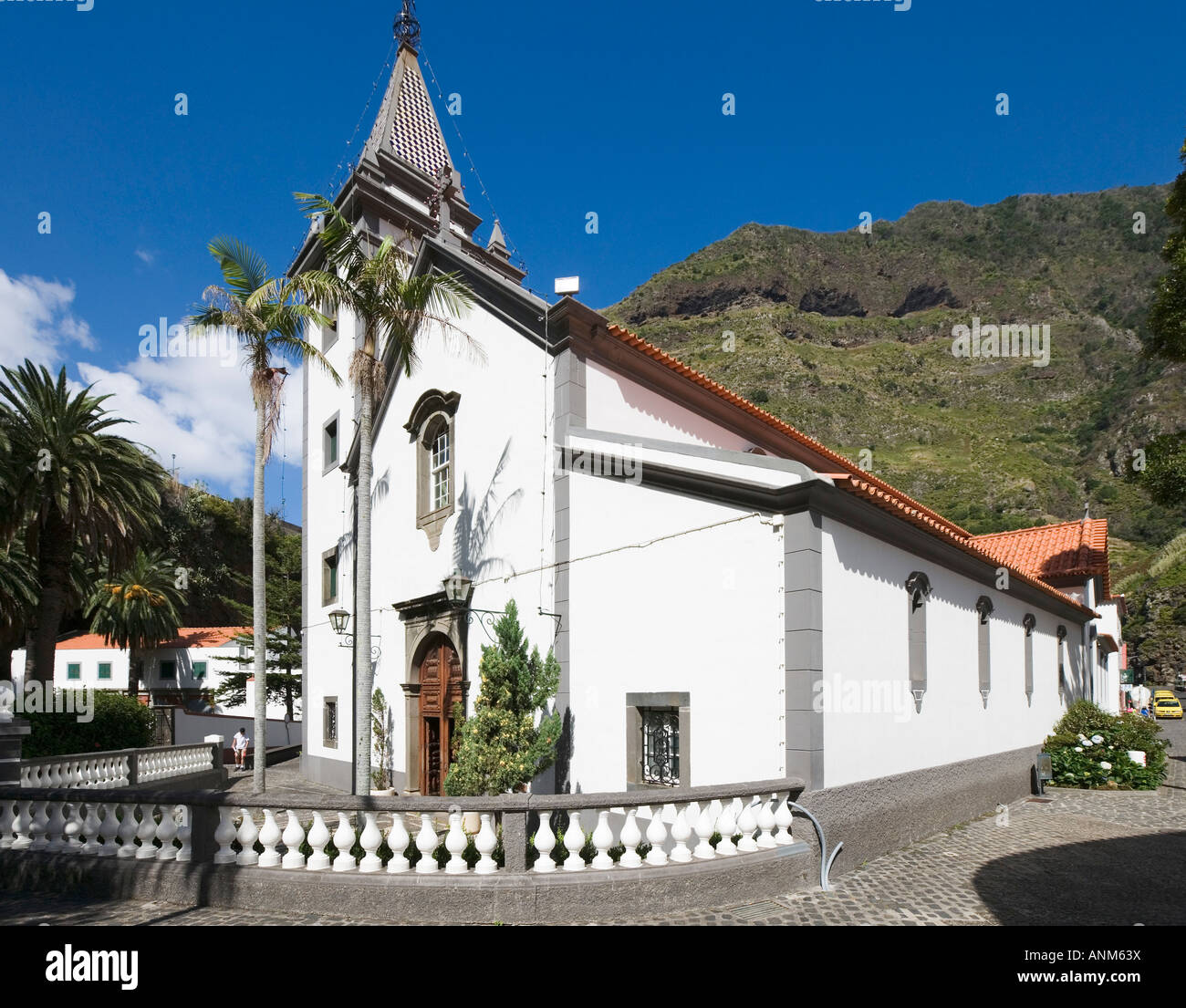 Église Nossa Senhora de Fátima, Centre Village, à Sao Vicente, Côte Nord, Madeira, Portugal Banque D'Images
