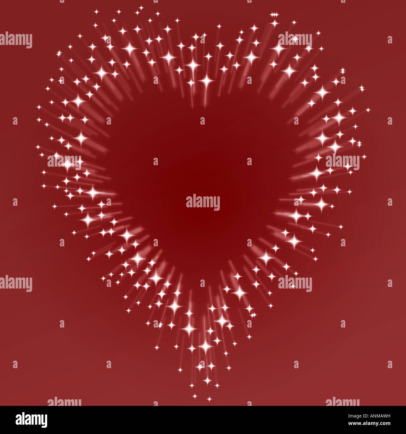 Love Heart sur rouge faite de bursting stars Banque D'Images