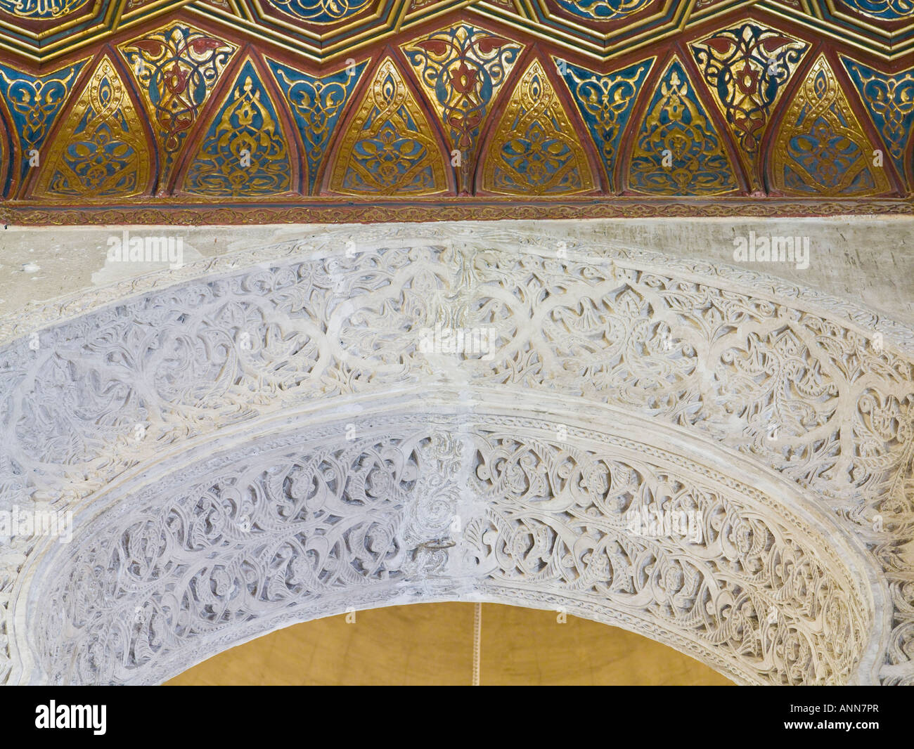 Détail de la décoration, tombe de Qalawun, Le Caire, Égypte. Banque D'Images